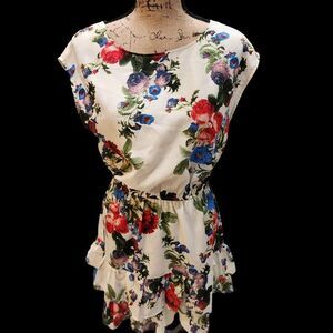 Ellison Mini Dress Womens SZ Med Floral Ruffle Bloomcore Colorful Feminine Short